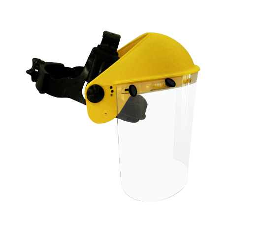 PROTECTOR FACIAL FRAV AMARILLO C/SOPORTE, ARNES A CREMA. LAMINA