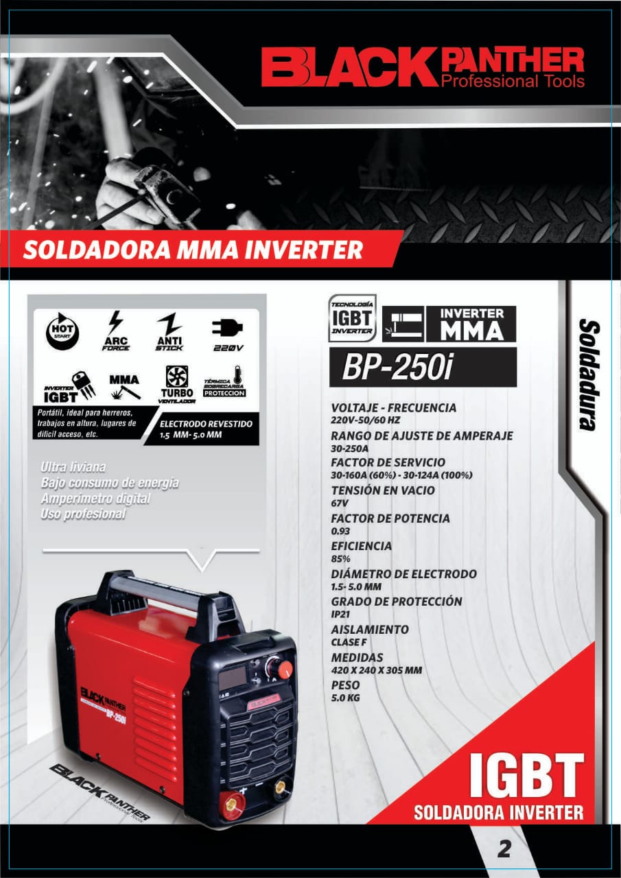 Soldadora Inverter MMA Black Panther BP-250i