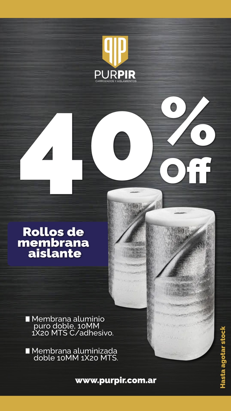Membrana aluminizada doble 10MM 1X20 MTS.