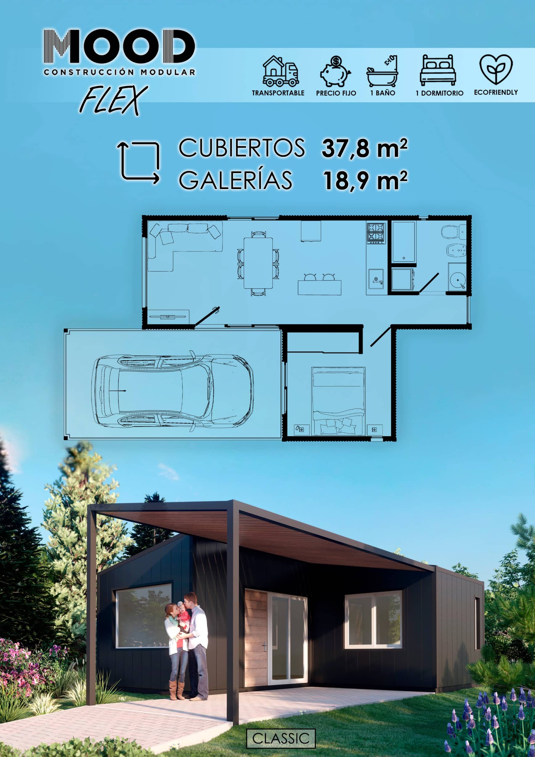 CASA MODULAR FLEX 1 DORMITORIO - MOOD CONSTRUCCIONES